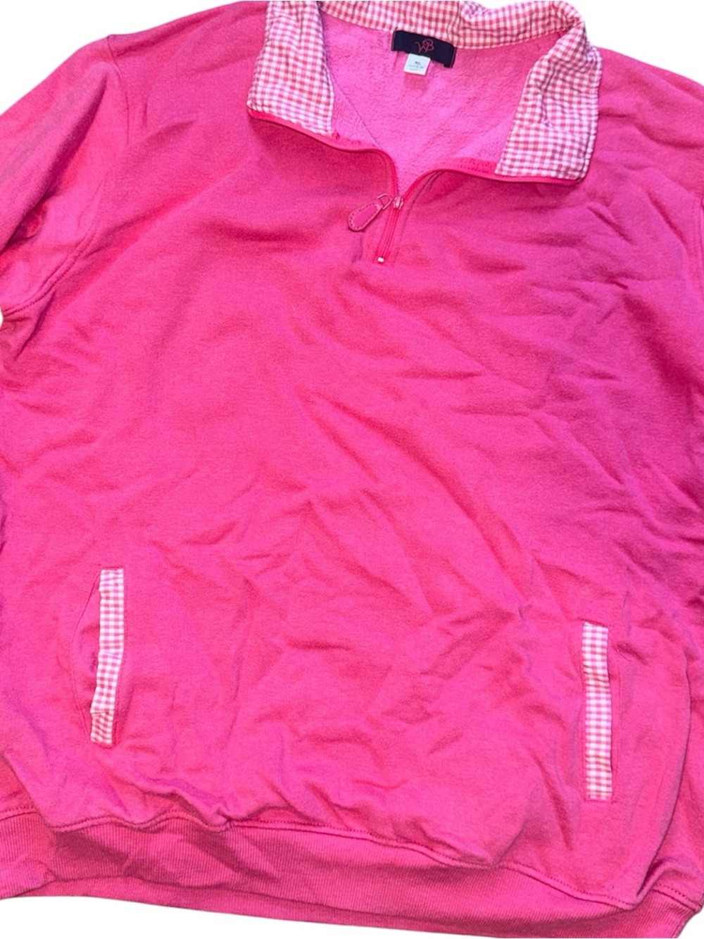 WB Quarter-Zip Pullover Women’s XL Pink Gingham Trim